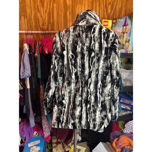 Karen Kane Faux Fur Coat Womens XL Black White Animal Print Toggle Jacket Luxury - Picture 7 of 10